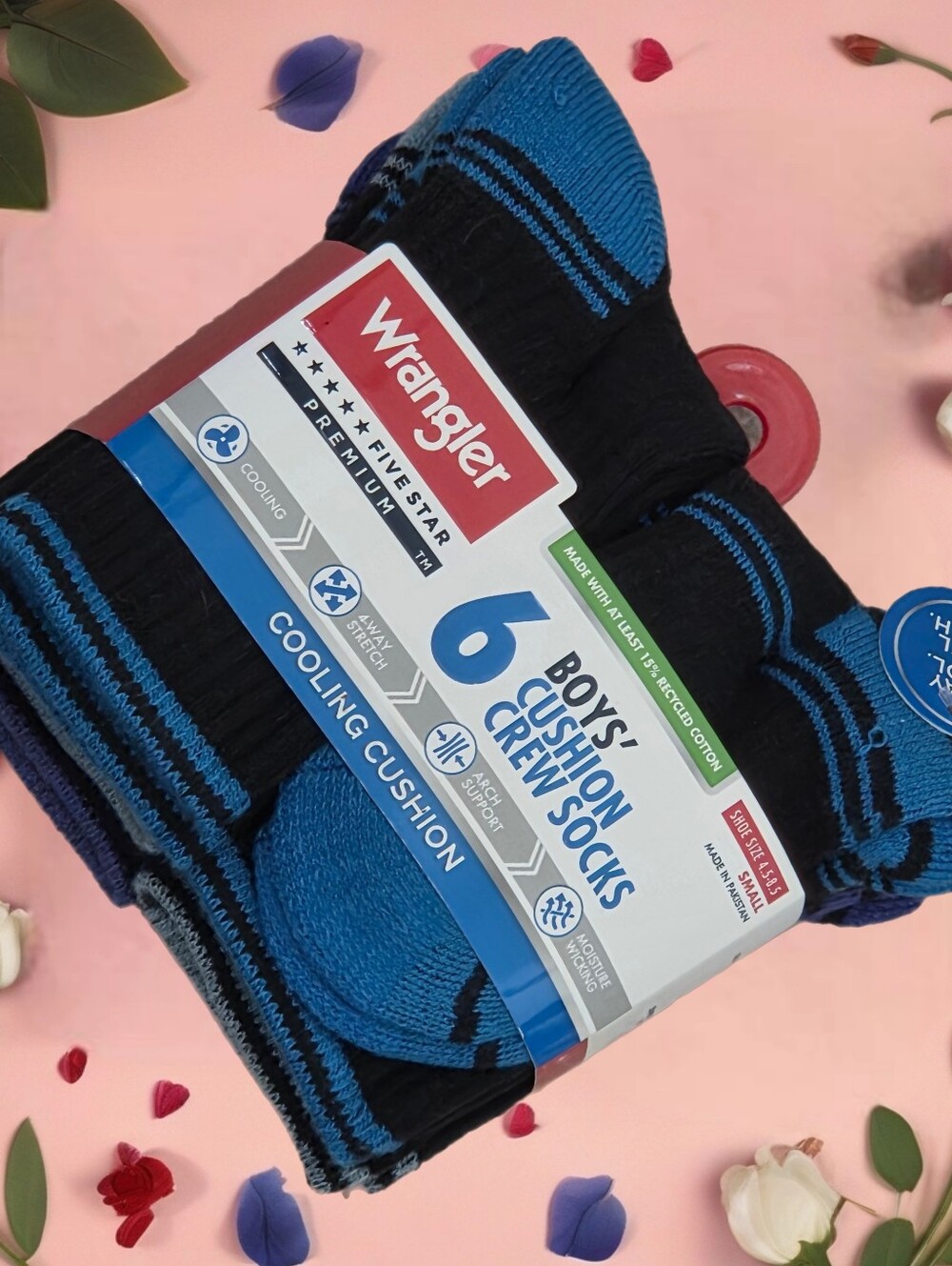 Wrangler Boys' Cushion Crew Socks 6-Pack shoe us size 4.5-8.5